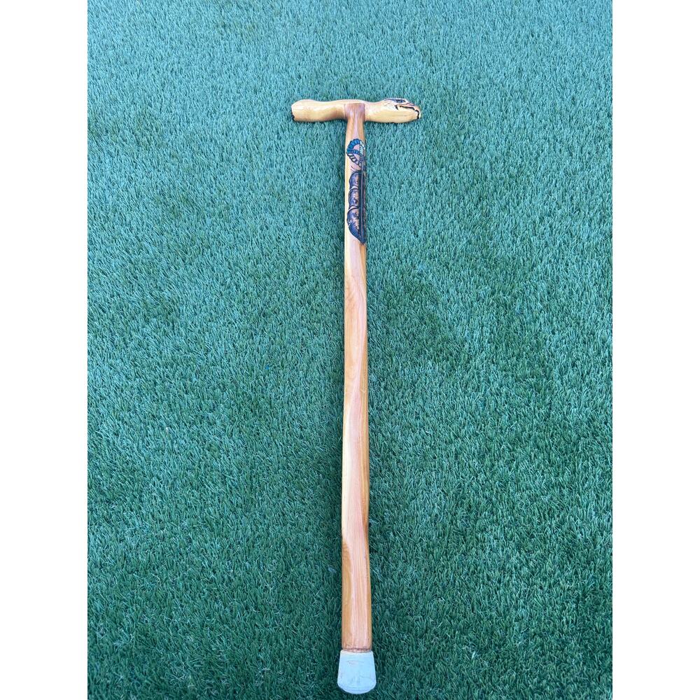 Handcrafted Wooden Walking Cane Bird Carving Feathers Folk Artists